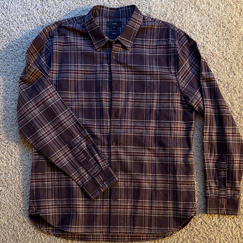 Vince Men's Casual Plaid Shirt in Brown